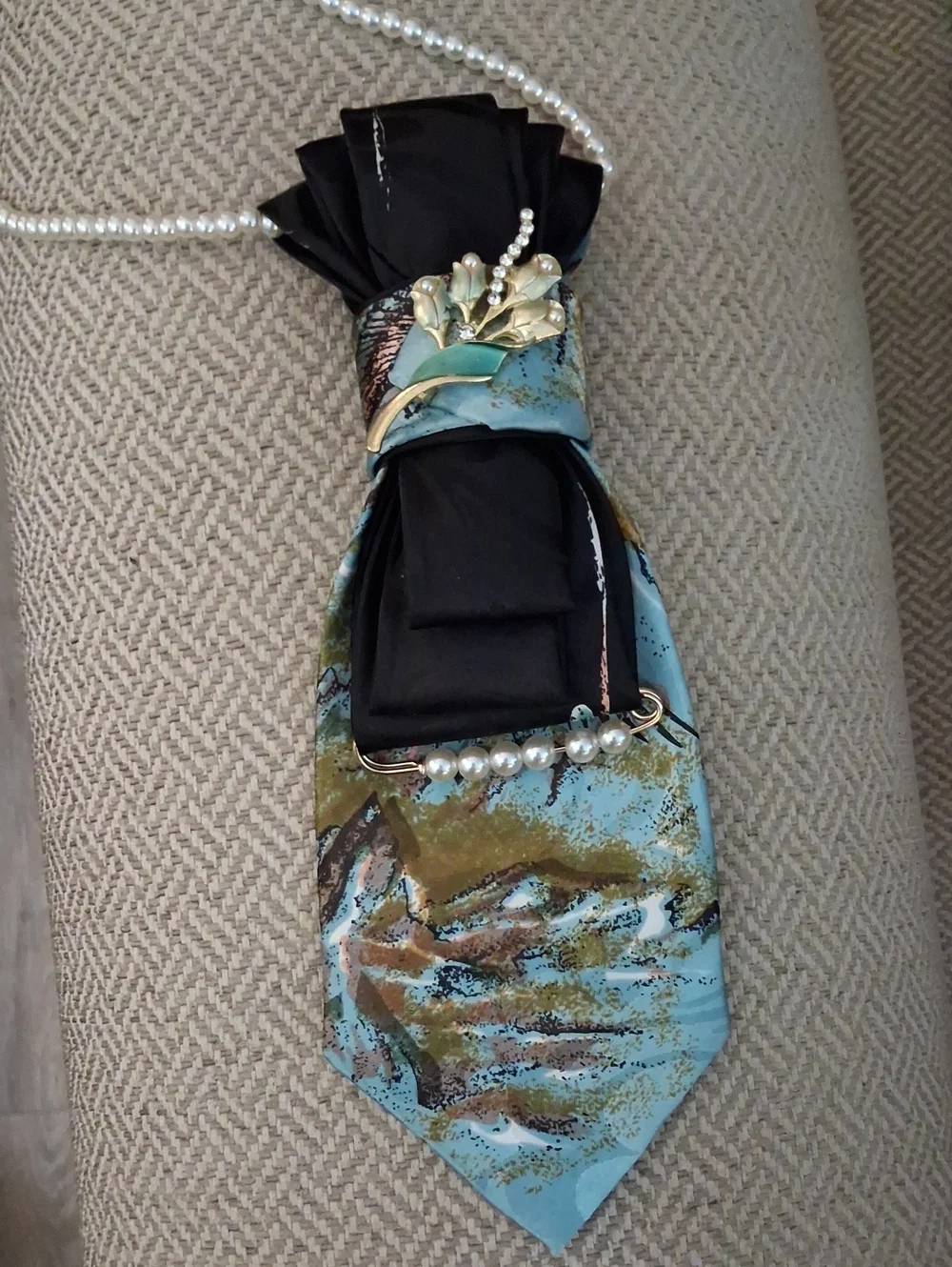 Blue & Black Upcycled Necktie Necklace
